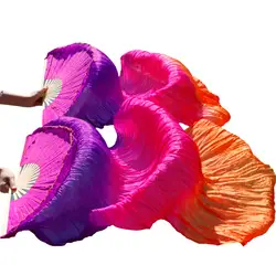 100% Шелковые вентиляторы для танца живота танцевальные спицы из бамбука шелковые длинные вентиляторы 1 пара 180x90 см фиолетовый + розовый +