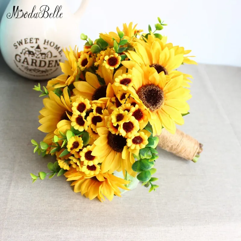 Us 3395 30 Offmodabelle Artificial Sunflower Yellow Wedding Bouquets For Brides Bouquet De Fleur Mariage Wedding Flowers Handmade Flores Novia In