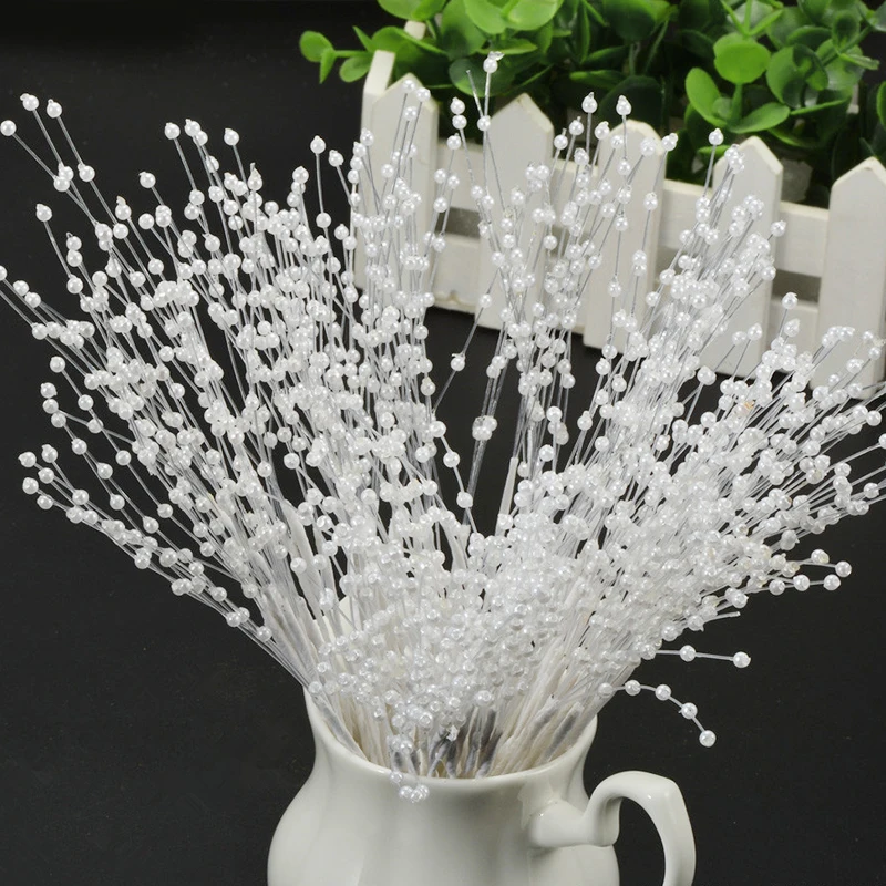 

2018 10pcs Wedding Decoration Pearl Spray Pearl Beaded Wire Stems For DIY Hair Flower Bridal Accessories Wedding Flower Bouquet