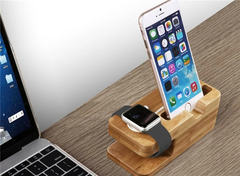 Бамбуковая деревянная зарядная станция для Apple Watch зарядная док-станция зарядная подставка держатель для iPhone док-станция Подставка держатель