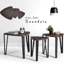 Aingoo Coffee Table Set of 3 End Side Table Stacking Tea Table Brown Modern Leisure Wood Table With Metal Tube for Living Room