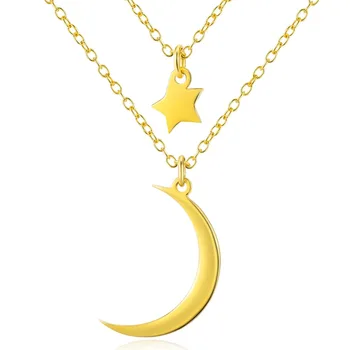 

GNX0488 925 Sterling Silver Jewelry Choker Lovely Star & Moon Pattern Pendants Necklaces Gold Color Necklace Jewelry For Women