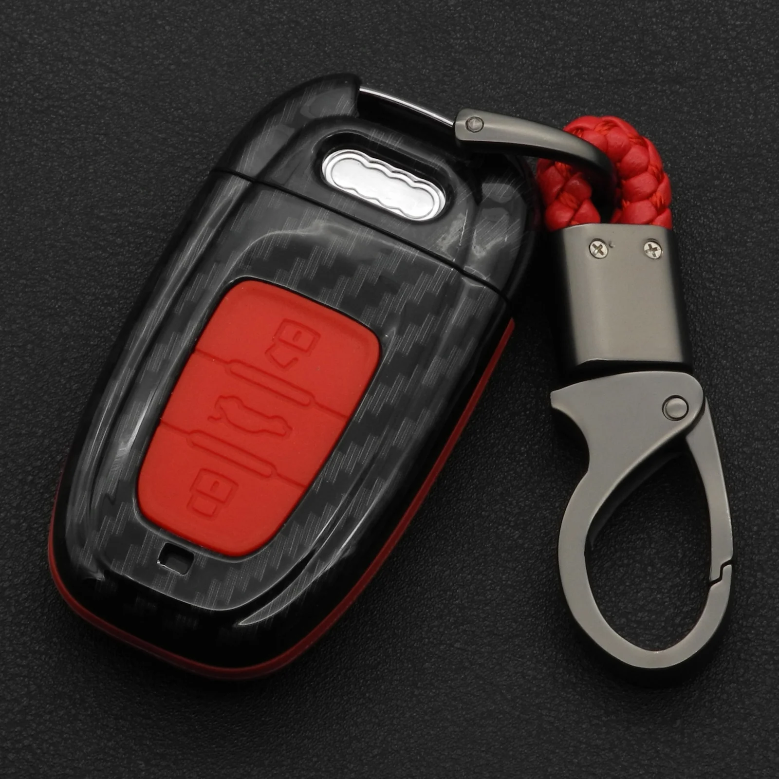 jingyuqin Double Protection Carbon+ Silicone Car Key Cover For Audi A4 A5 A6 A7 A8 Q5 ect. Smart Remote Car Key Case - Название цвета: Красный