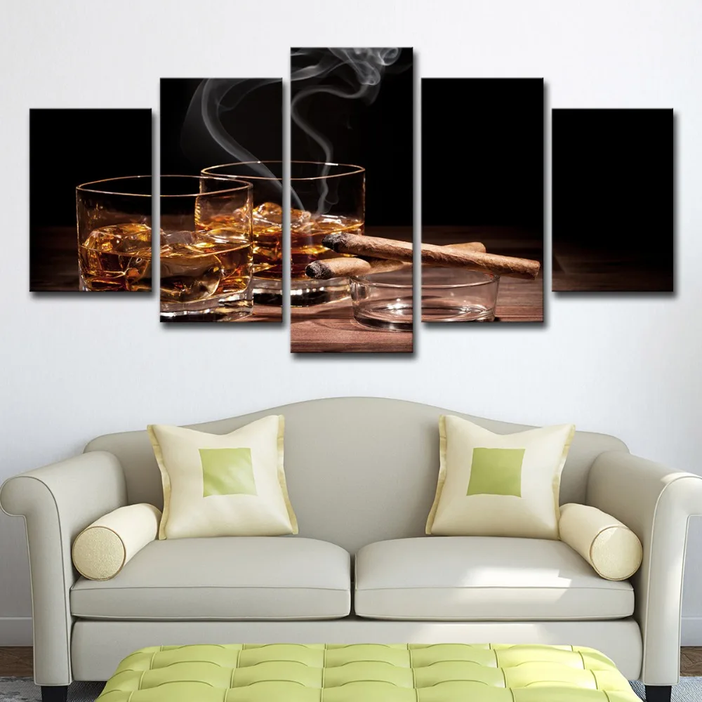 

HD Print Paintings Modern Posters 5 Pieces Wine & Tobacco Cigar Canvas Printings Home Decor Wall Art Pictures For Living Room