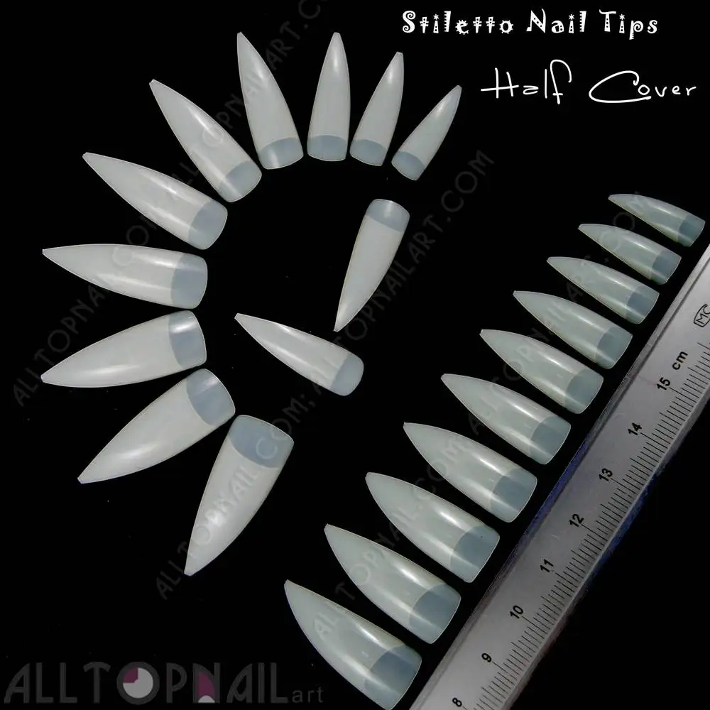 

Natural/Beige French Stiletto Acrylic Artificial False Nail Tips 100x Half Cover Fake Nail Art Tips Makeup DIY -Free Shipping