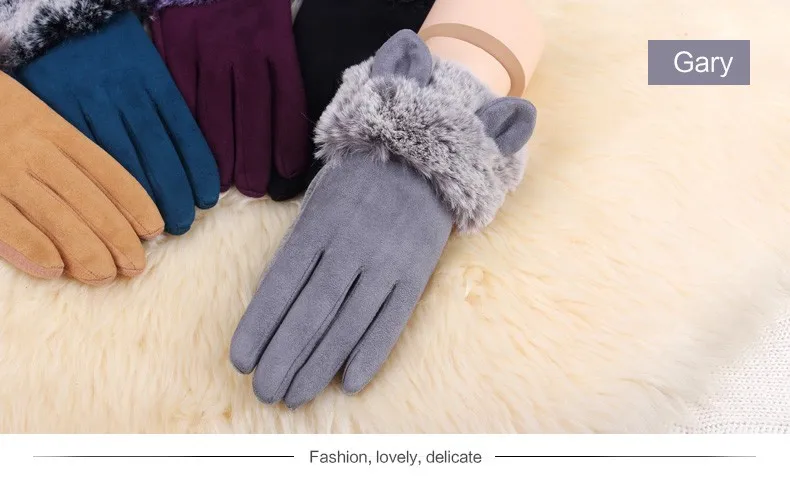 REALBY теплые замшевые перчатки для женщин Gants Femme Hiver милый Кот Дизайнер русский Guantes Femme женские зимние Сенсорный экран перчатки