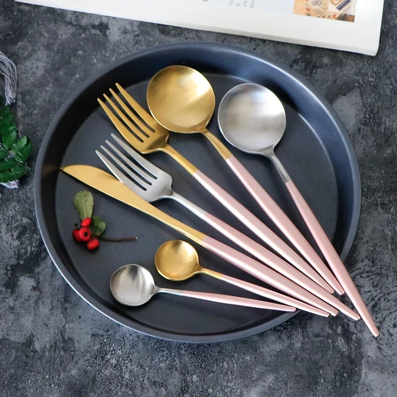 

24Pcs/set Dinnerware Set 304 Stainless Steel Black Gold Cutlery Set Knife Fork Set Flatware Tableware Silverware Drop Shipping
