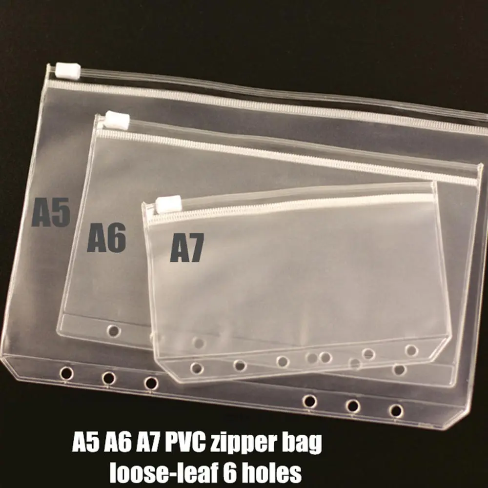 2 шт./компл. эластичный прозрачный сеператор A5 A6 A7 ПВХ сумка на молнии сумки карты зажим для банкнот сумка с кольцом пластиковый карманный дневник