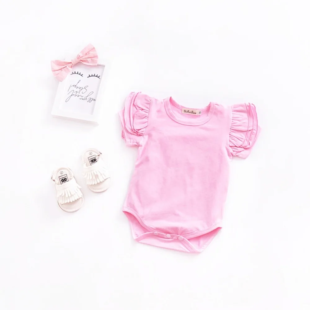 Модный хлопковый комбинезон с короткими рукавами и круглым вырезом для маленьких девочек, летний модный комбинезон для новорожденных