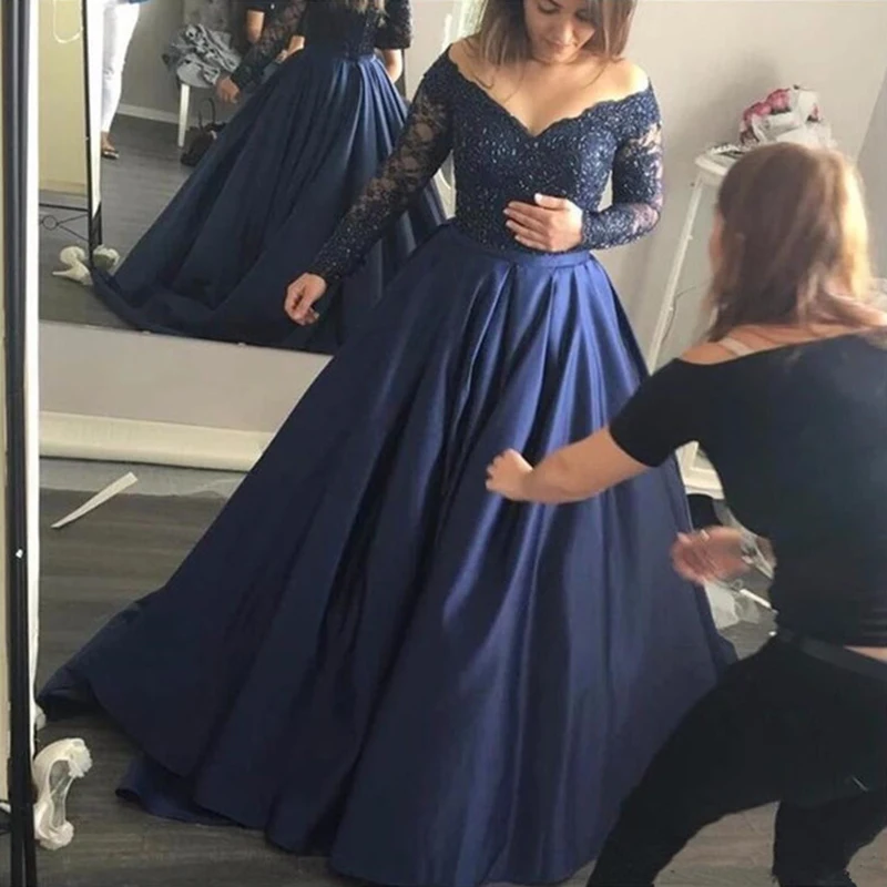 

Lakshmigown Long Sleeve Lace Mother of the Bride Dresses for Weddings Navy Blue Evening Groom Godmother Dresses