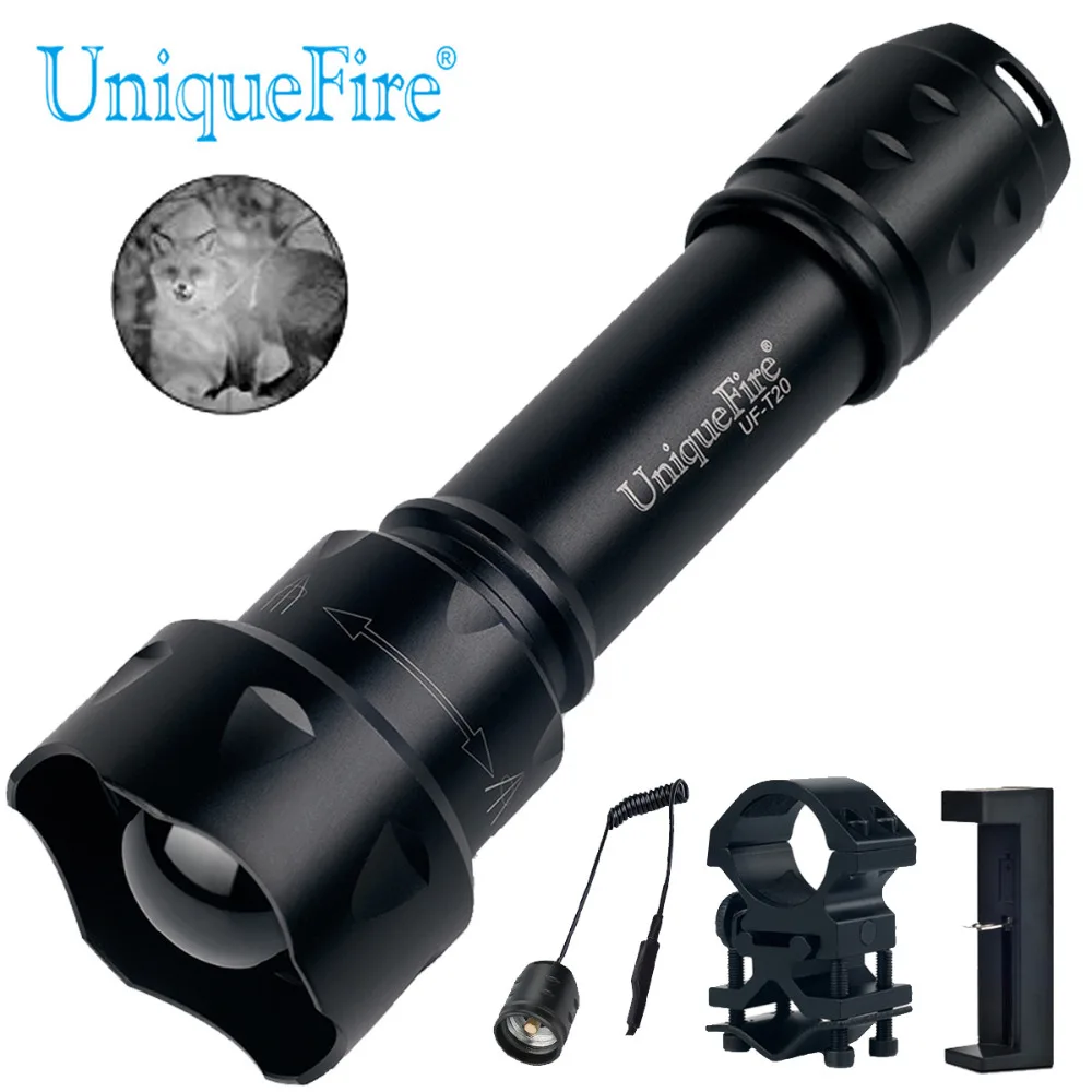 UniqueFire T20 IR 940nm светодиодный фонарик инфракрасный масштабируемый фонарь ночного видения с USB зарядным устройством, дистанционным выключателем и креплением для прицела