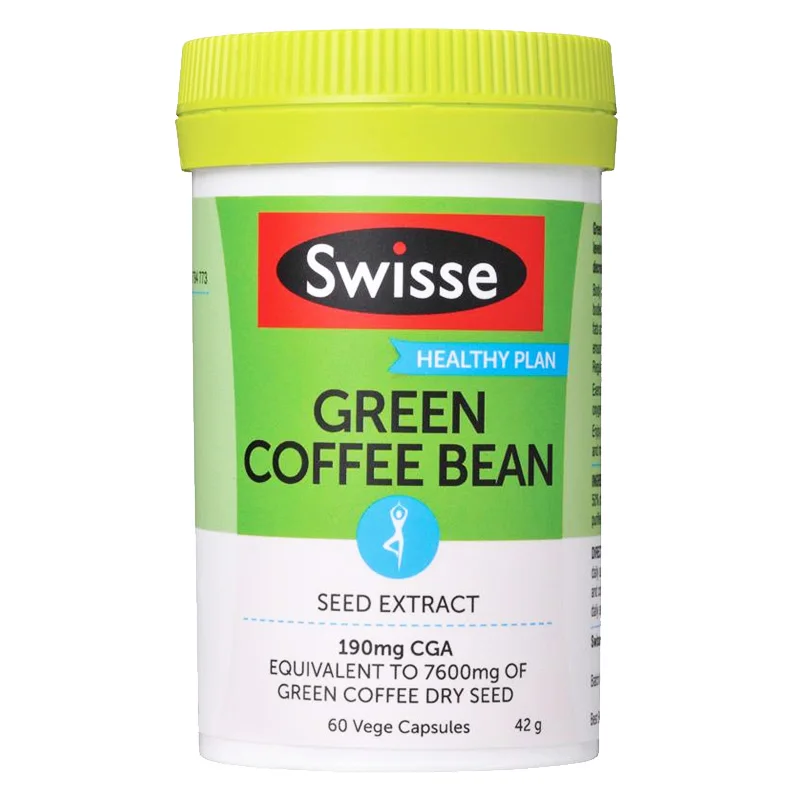 

Swisse Green Coffee Bean 190 mg CGA Equivalent to 7600 mg of green coffee Dry seed 60 capsules