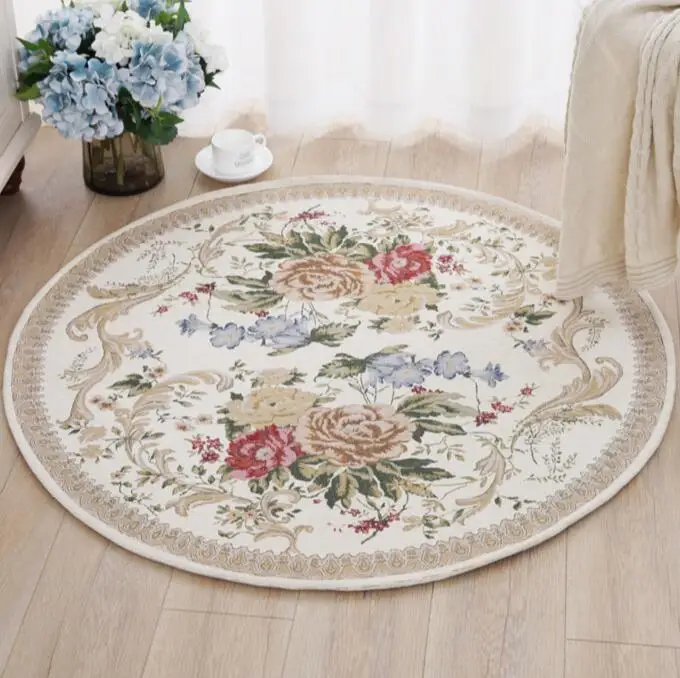 

European Round Jacquard Countryside Carpets For Living Room Bedroom Rugs And Carpets Computer Chair Floor Mat Cloakroom Area Rug