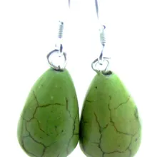 Qingmos зеленые серьги бирюзовые серьги для Для женщин с 10*16 мм шарики драгоценного камня серьги серебро S925 крюк серьги, изящные украшения 387