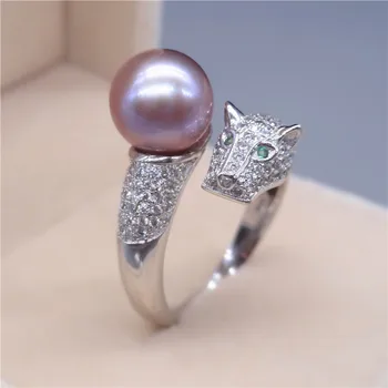 

Eternal wedding Women Gift word 925 Sterling real Natural pearls round flawless leopard head ring S925 sterling ad