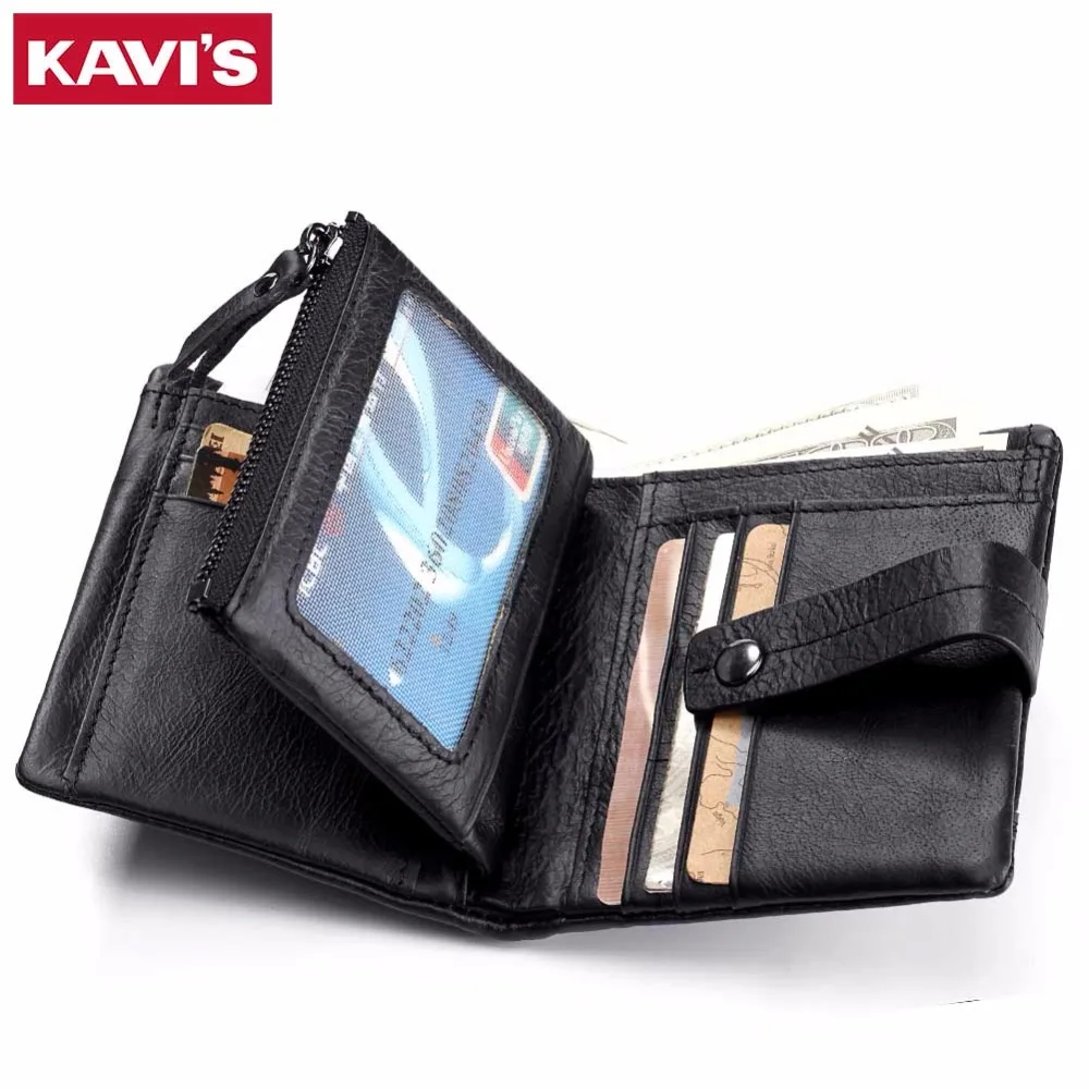 

KAVIS Genuine Leather Men Wallet Clamp For Money Coin Purse Portomonee PORTFOLIO MAN Rfid Mini Slim Perse Walet Fashion Vallet