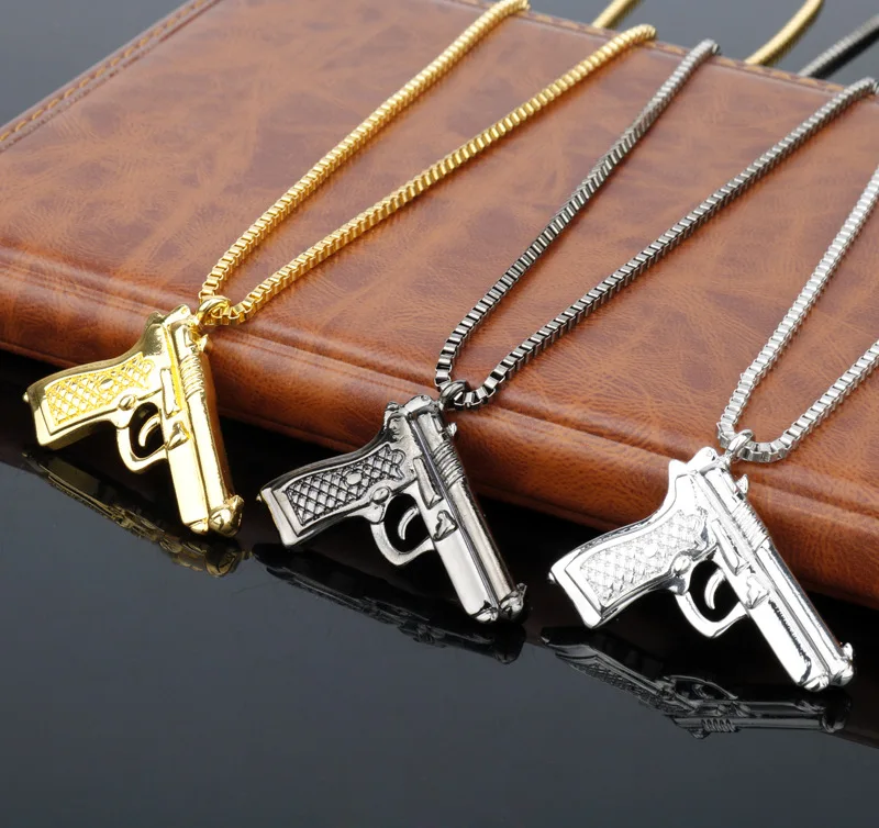Подвески в виде пистолета, ожерелье с пулеметом, мужское ожерелье в стиле хип-хоп, ювелирная цепочка, колье золотого, черного, серебряного цвета, ювелирное изделие в стиле рок, подарки