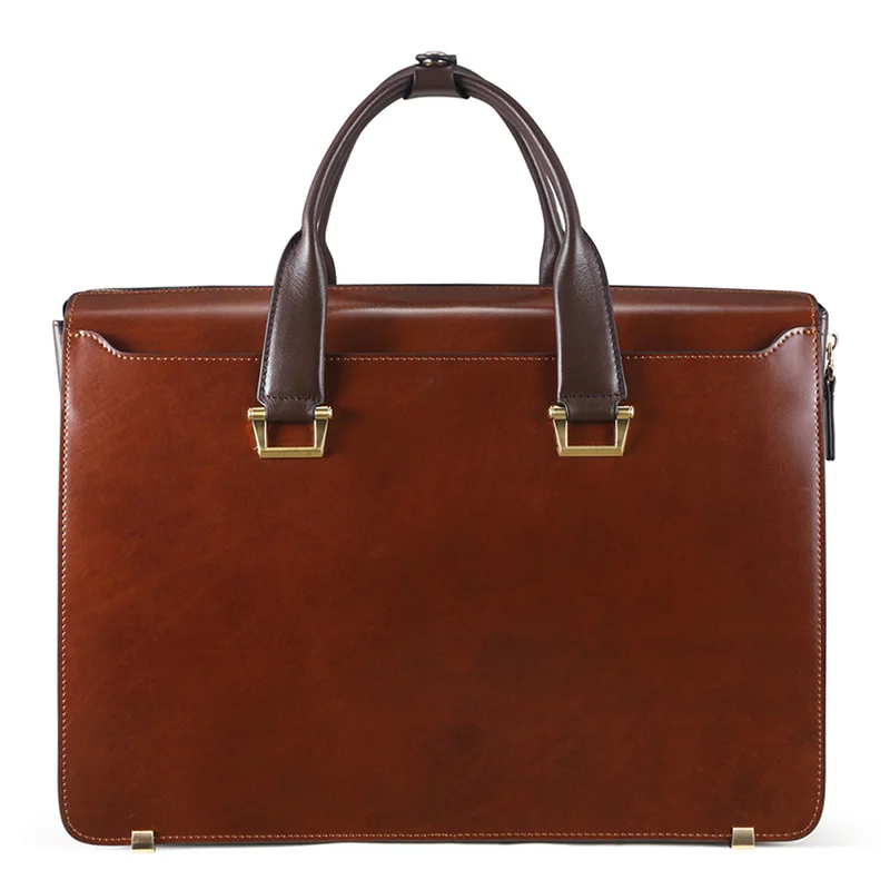 Best  Fashion Famous Brand Business Men Briefcase Bag Oil Wax Leather Male 15 Inch Laptop Bag Casual Man 