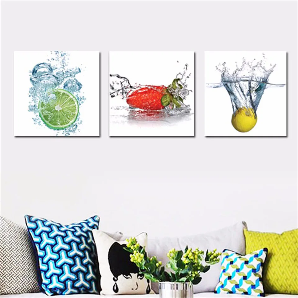 

Wall Art Modular Poster Framework Pictures 3 Panel Water Fruit HD Printed Modern Canvas Painting Home Decoration Living Room