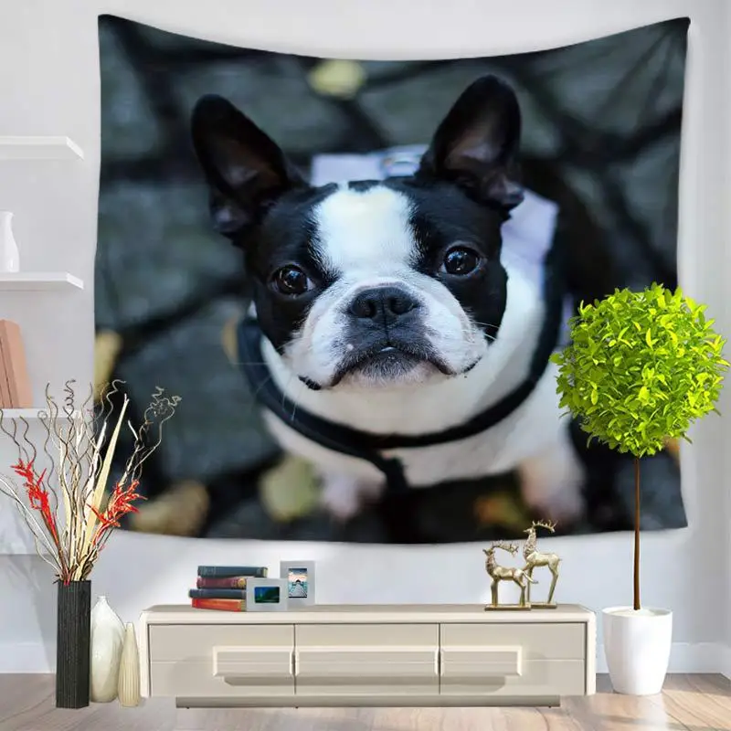 Cute Pet Dog Print Tapestry Wall Hanging Bohemian Twin Bedspread Beach