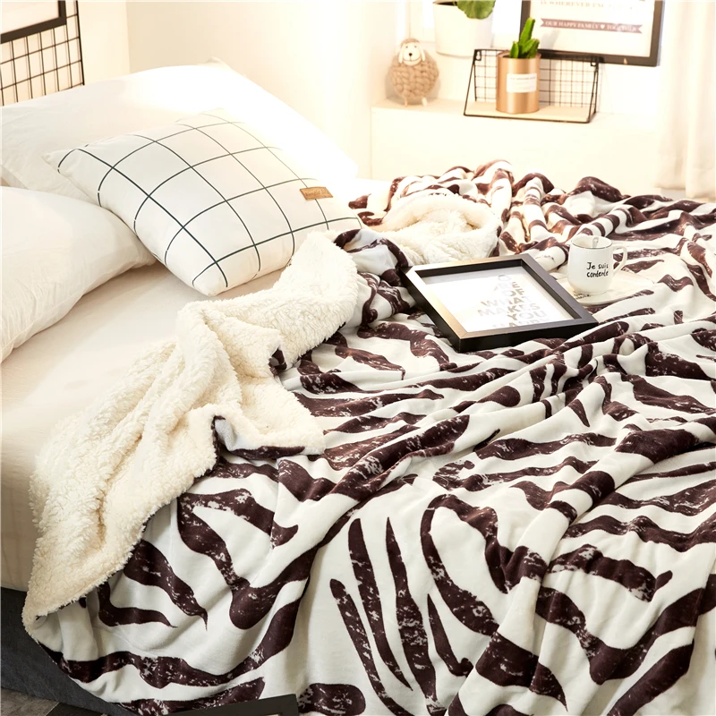 Зебра печати Двухслойное одеяло на искусственном меху бросок Уютные теплые одеяла Спальные Одеяло для зимних постельных принадлежностей King queen размер