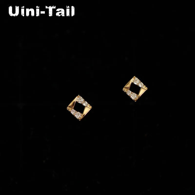 Uini-Tail список 925 Стерлинговое Серебро Полые квадратные микро-набор серьги модные милые ниши Персонализированные Дизайн Серьги