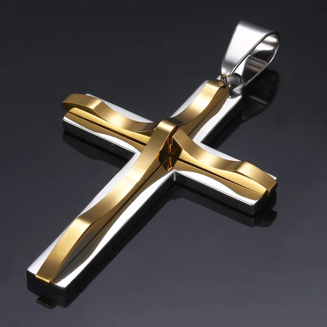Stylish Black Gold Silver Cross Pendant Necklaces for Men Hip Hop Jewelry - Image 4