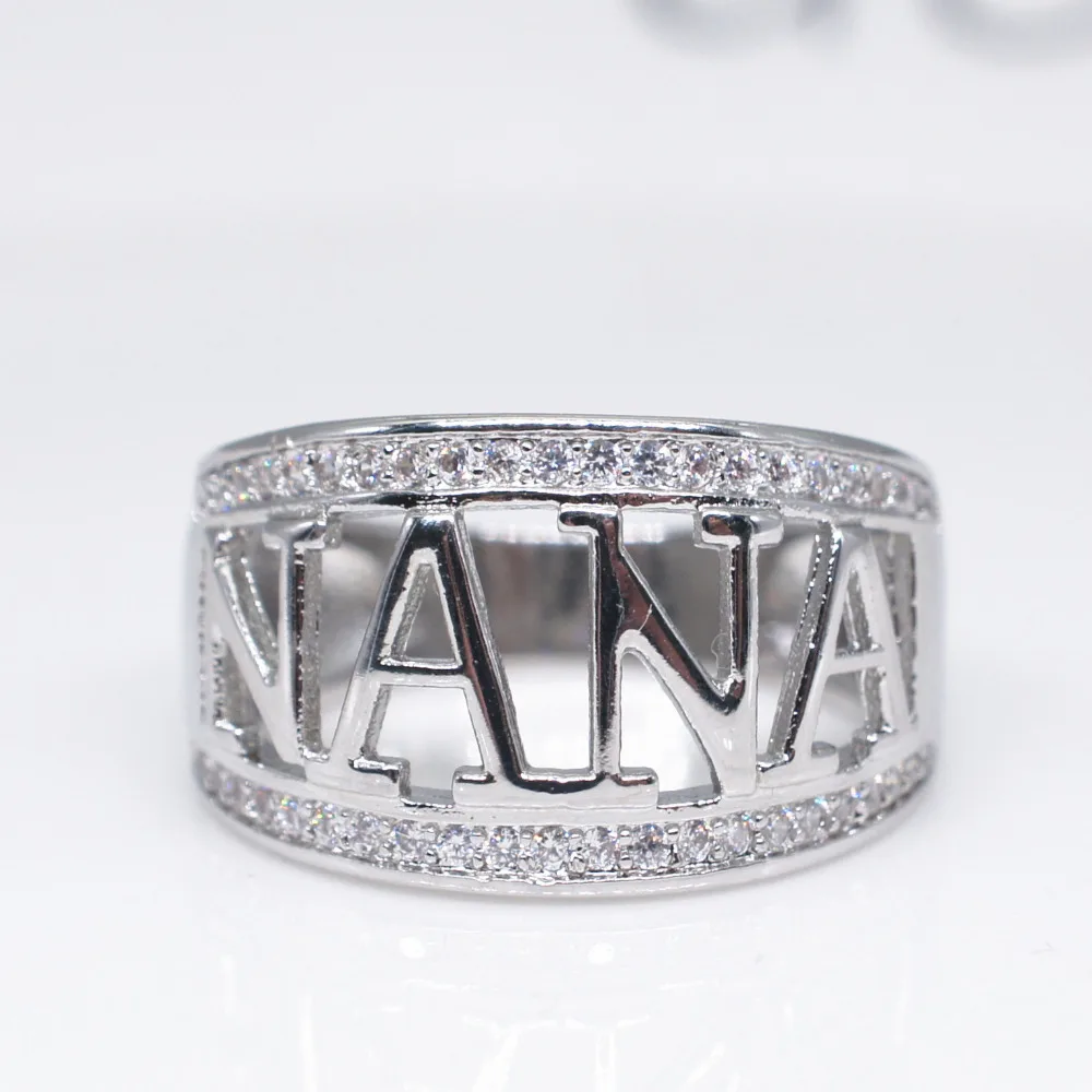 

Fashion Anniversary Jewelry Gifts White Crystal CZ Zircon Gold Color NANA Grandma Ring Mother's Day gift Mommy Rings