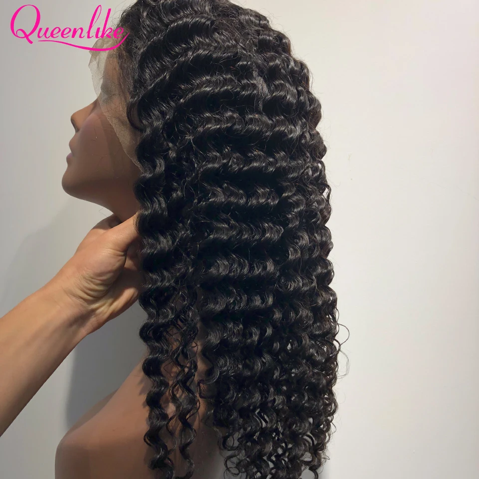 13X5 Lace Frontal Human Hair Wigs With Pre plucked Hairline For Black Women Queenlike Remy Brazilian Deep Wave Lace Frontal Wigs