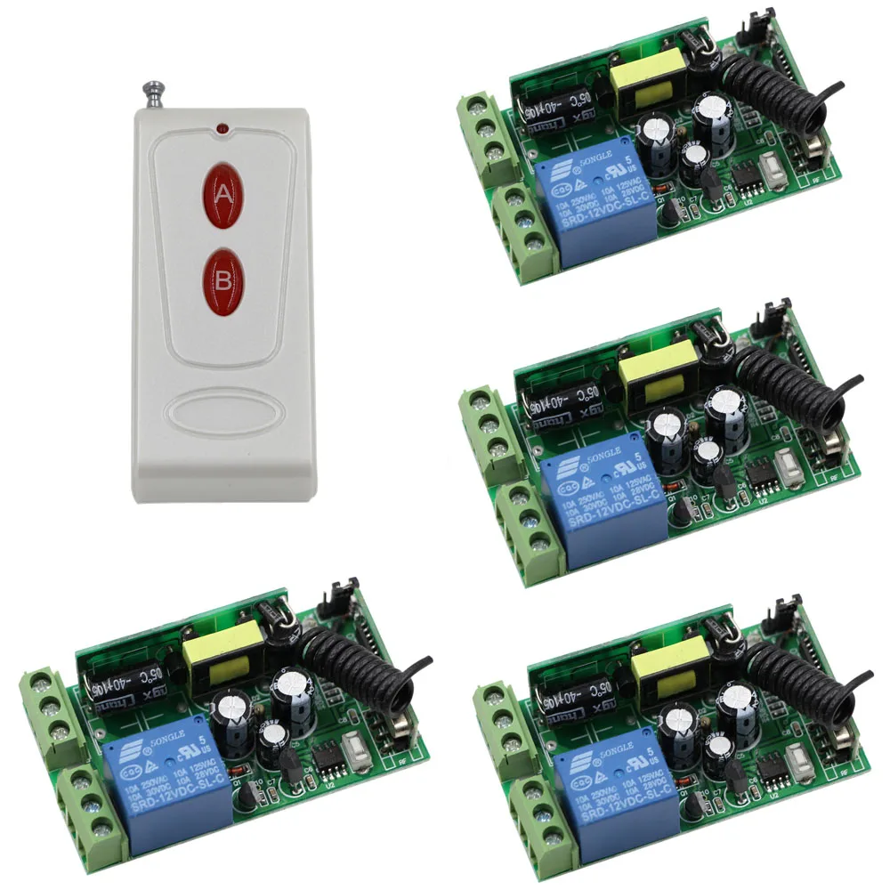 New Item Wide Voltage AC 85V-250V 10A RF 1CH RF Wireless Remote Control Switch System 1piece Transmitter and 4pieces Receivers New Item Wide Voltage AC 85V-250V 10A RF 1CH RF Wireless Remote Control Switch System 1piece Transmitter and 4pieces Receivers