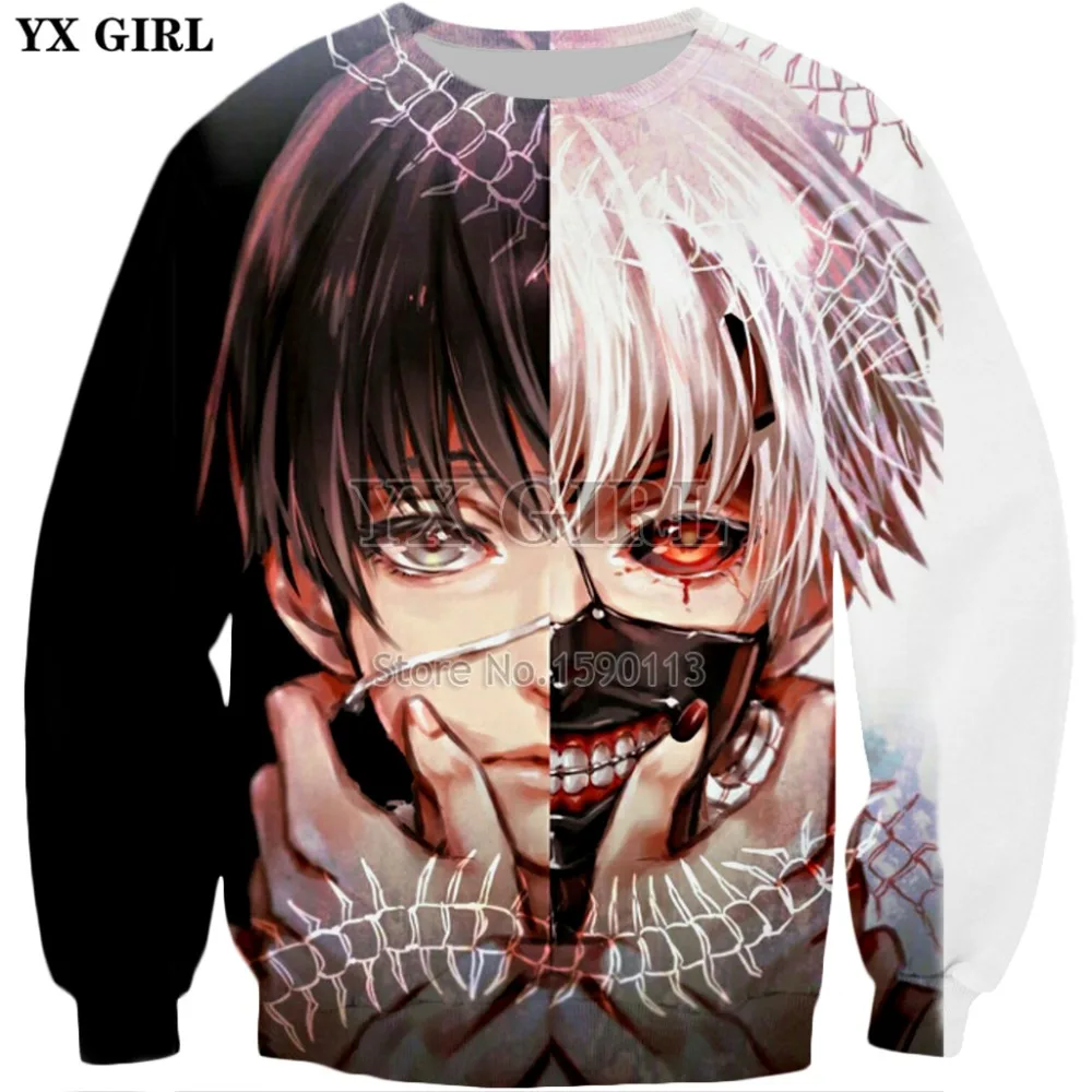 YX GIRL 2018 Новый Модный 3d Свитшот Harajuku аниме толстовки Токийский Гуль арт канеки