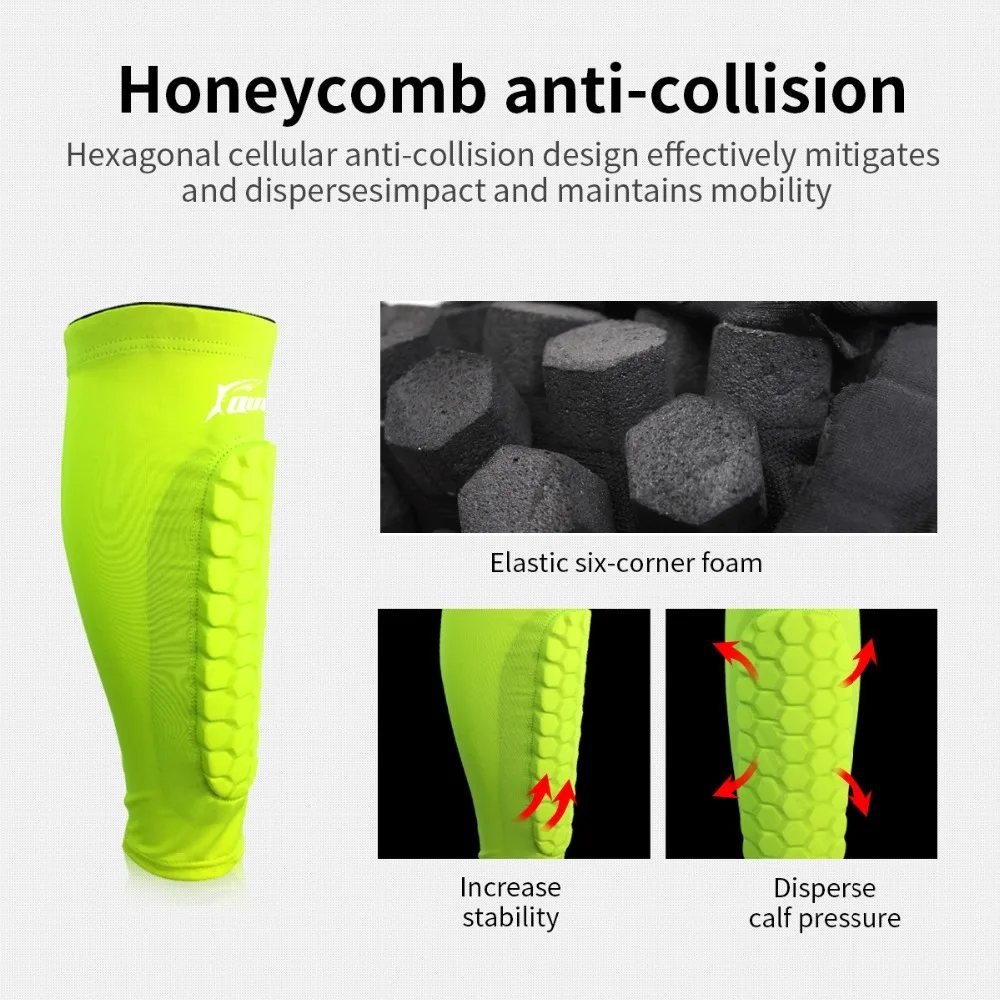 QUESHARK для 1 ноги Щитки на голень для футбола сотовый анти-столкновения компрессионные гетры баскетбольные гетры