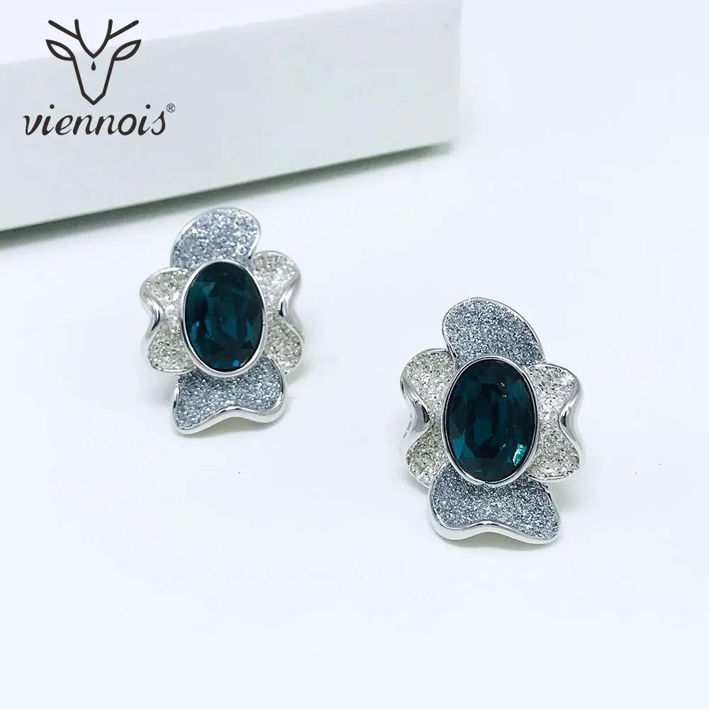 

Viennois Stud Earrings Gold/Silver Flower Plant Color Rhinestone Crystal Matte Earring with for Women Earrings