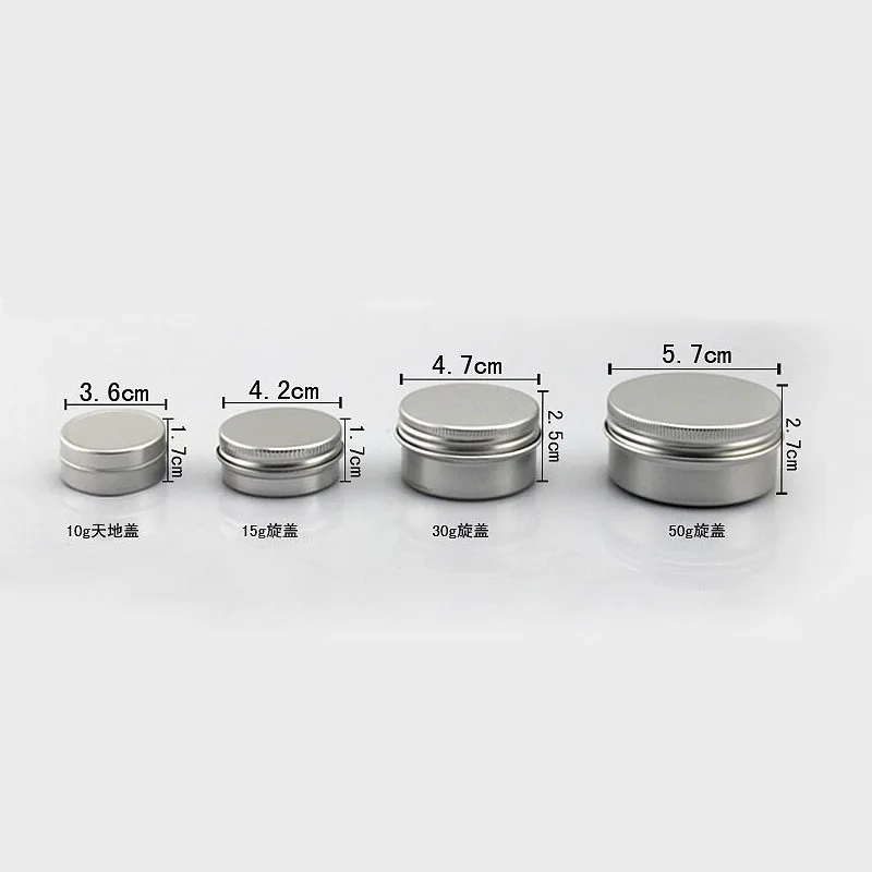 100 шт./лот 10g 15g 30g 50g 60g 100g 150g Алюминий баночка для косметических средств