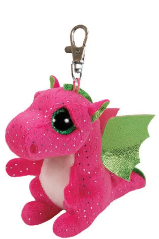 3" TY Beanie Boos Baby Darla Pink Dragon Clip Keychain Big Eyes Plush
