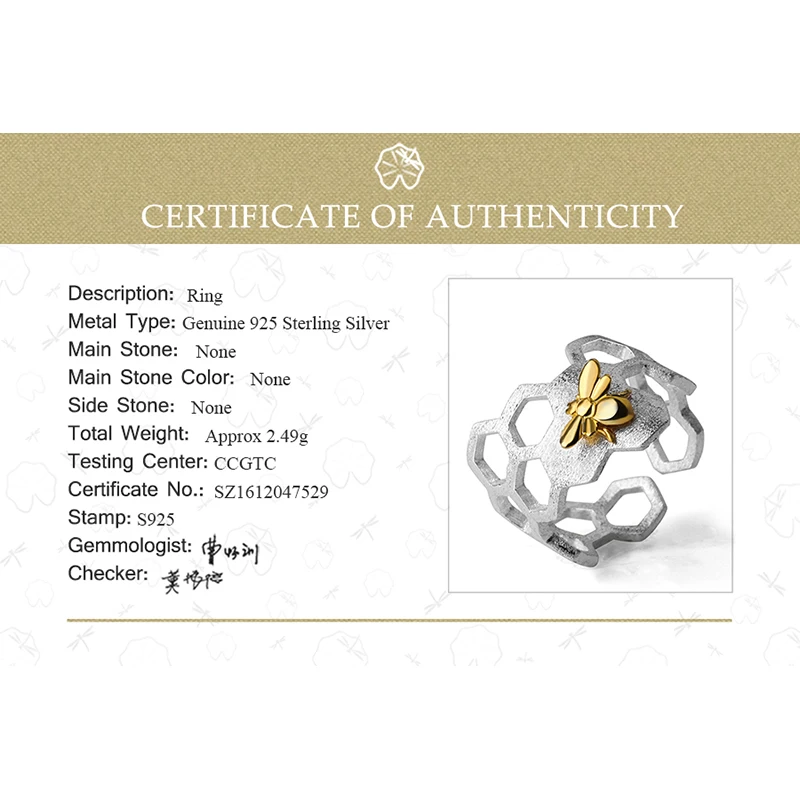 Lotus Fun Genuine 925 Sterling Silver Rings for Women Geometric Honeycomb Bee Open Adjustable Ring silver 925 jewelry Girl Gifts