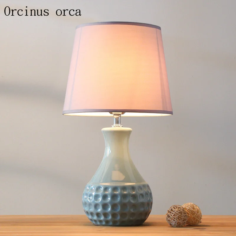

Nordic modern creative blue ceramic desk lamp bedroom bedside lamp American simple romantic decoration desk lamp free shipping