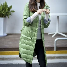 CHANGYUGE, осень, зима, Женский светильник, пуховик, длинная куртка, женская, тонкая, одноцветная, с отложным воротником, с длинным рукавом, на пуговицах, пальто