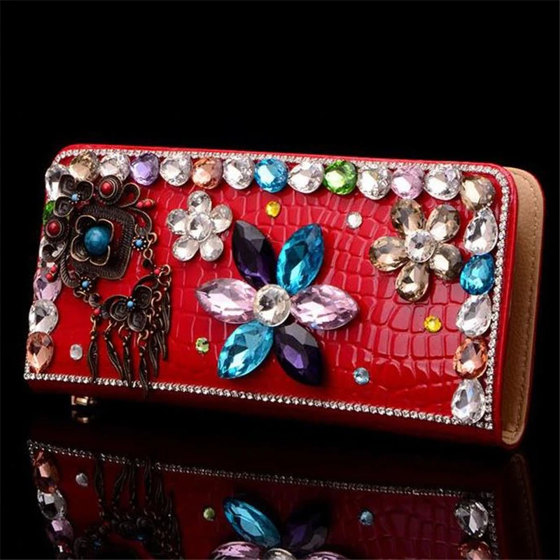 Женский кошелек клатчи с кристаллами роскошные сумки с цветочным дизайном черные винтажные вечерние сумки сумочка со стразами кожанные женские подарочные сумки