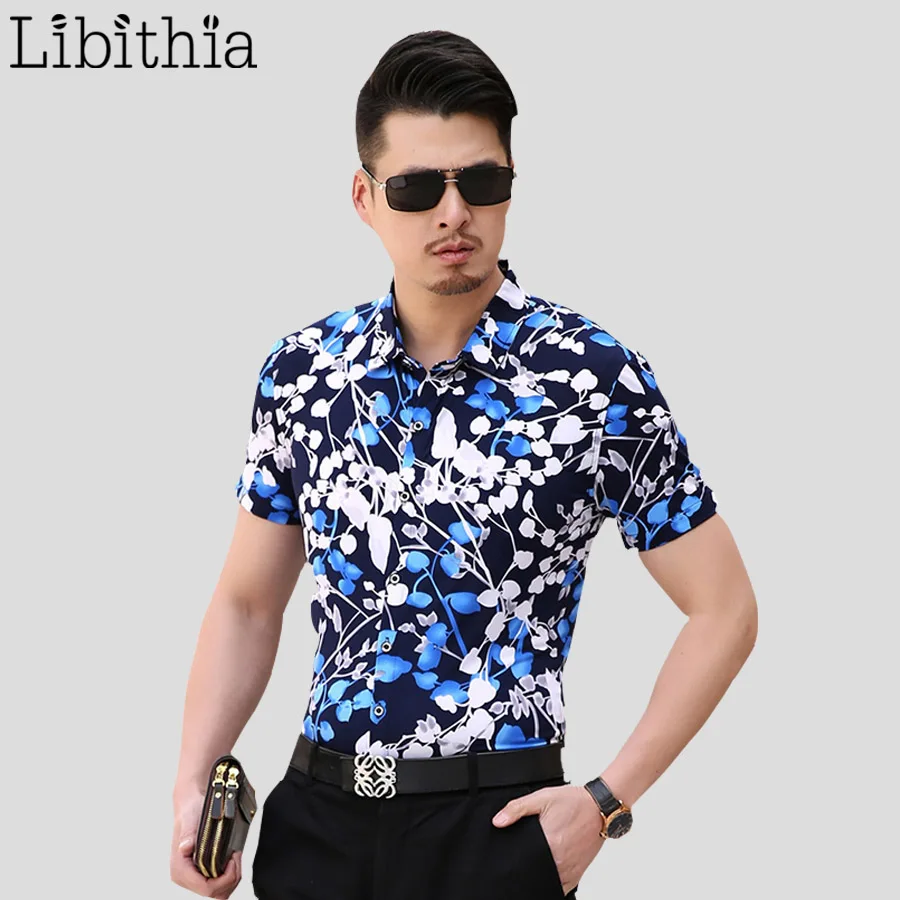 Buy Mens Leaf Pattern Dress Shirts Slim Fit Cotton Casual Short Sleeve Blouse