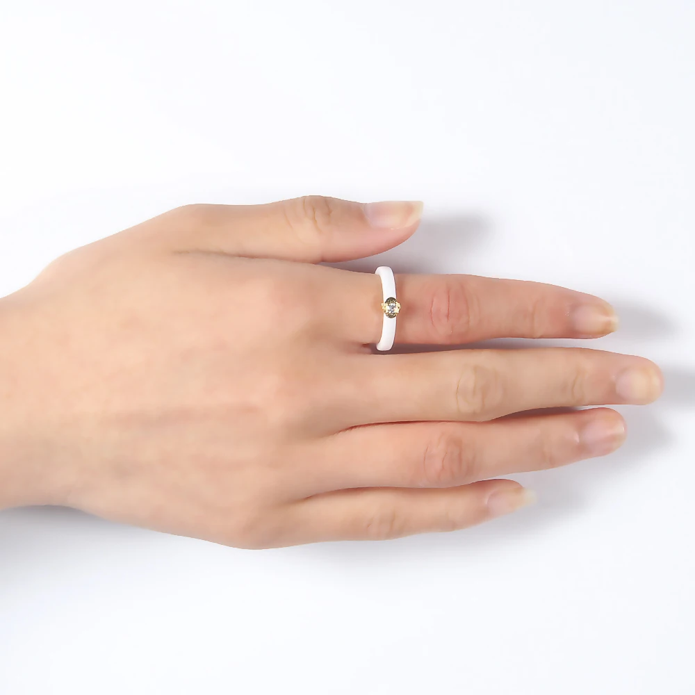 Новинка, 3 мм, простое женское кольцо с кубическим цирконием, черное/белое керамическое модное кольцо, Брендовое ювелирное изделие для помолвки