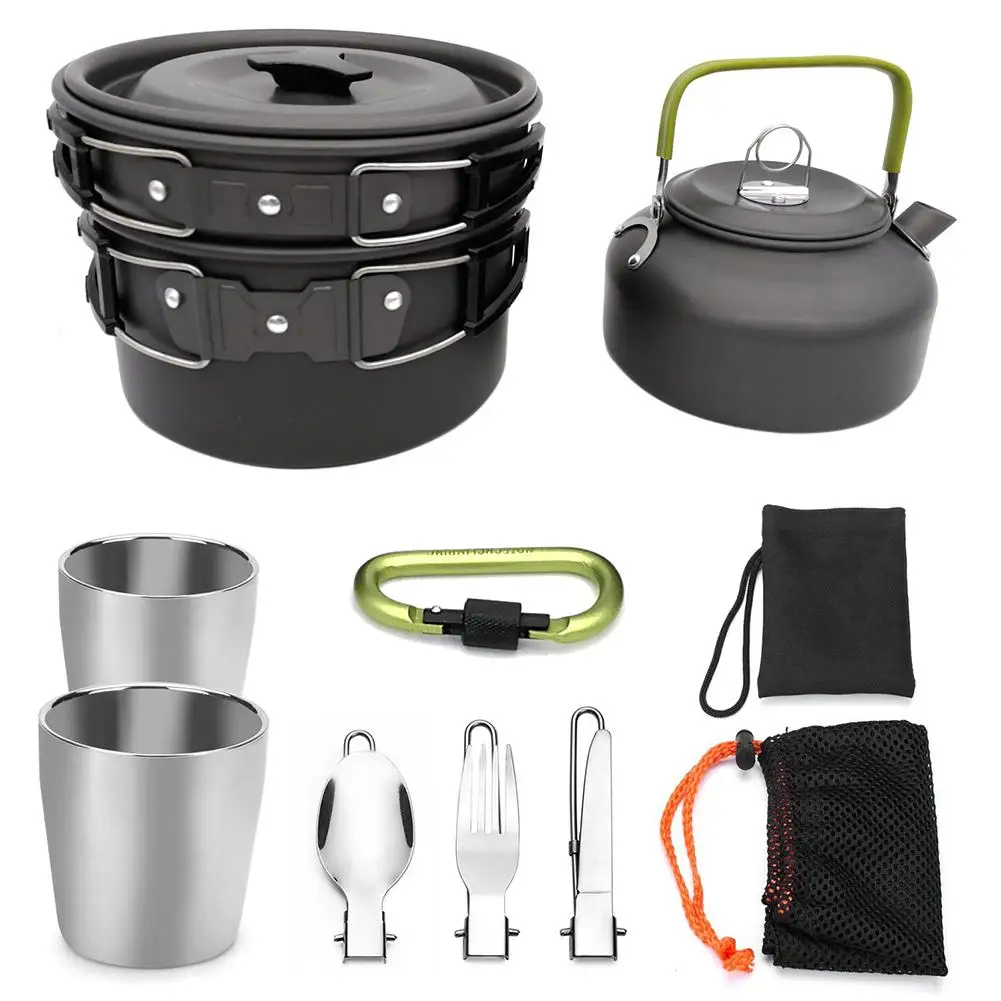 Viajes Picnic vajilla de Camping al aire libre senderismo cocina cuchara tenedor taza sartén olla utensilios de cocina