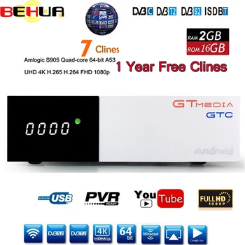 

DVB-T2 DVB S2 GTC Receptor Satellite Decoder Bult WIFI HD 1080p BISSkey Powervu 4K Satellite Receiver 2GB 16G android 6.0 TV Box
