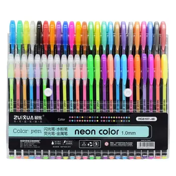 

48 Colors Gel Pens Set Metallic Marker Pen Neon Color Sketch Creative Flash Ballpoint Pen Highlighter Material Escolar Drawing