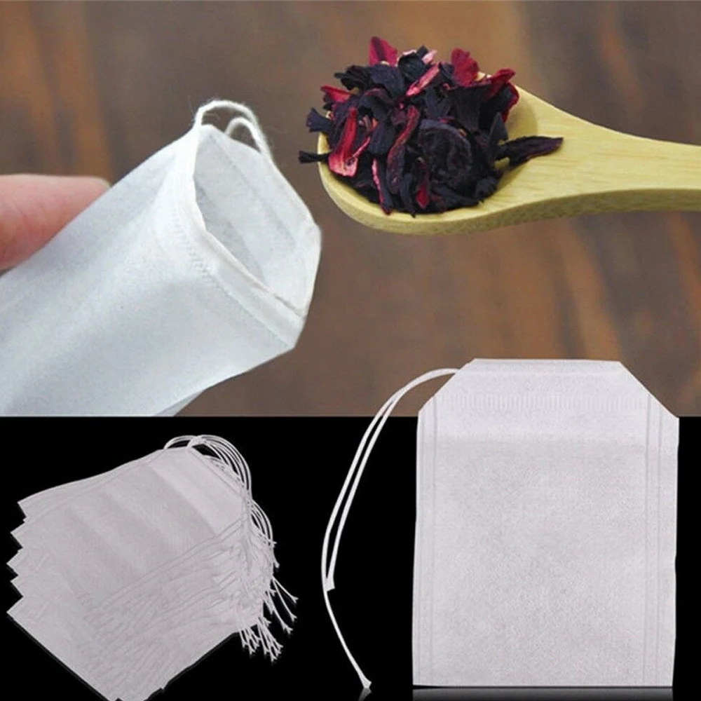 100x пустые белые чайные пакетики струнные термоуплотнительные фильтровальные бумажные пакетики для травяной листовой чай одноразовые нетканые пакетики для чая
