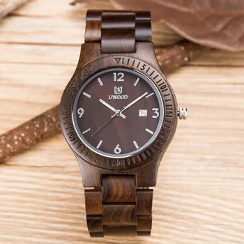 

Unique Vogue wood watch Men Dual Time Mens watches 2018 top luxury brand UWOOD Wristwatch Water Resistant Trendy Luminous Watch