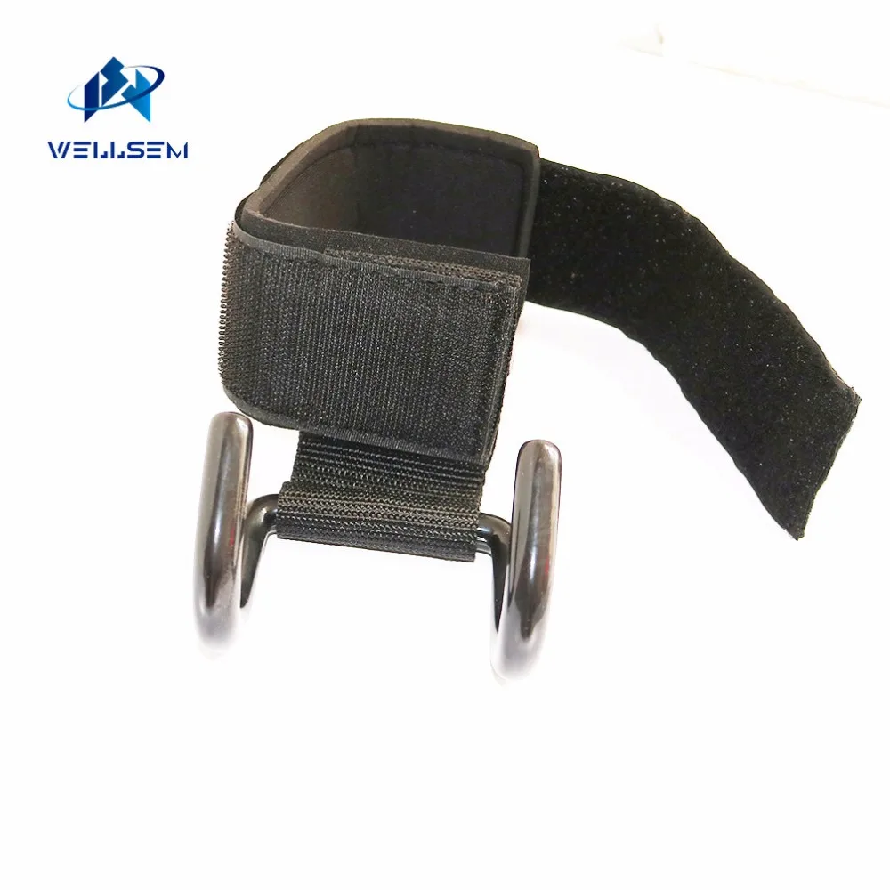 Wellsem Adjustable Strong Steel Hook Grips Straps Weight Lifting Strength Training Gym Fitness Black Wrist Support Lift Straps