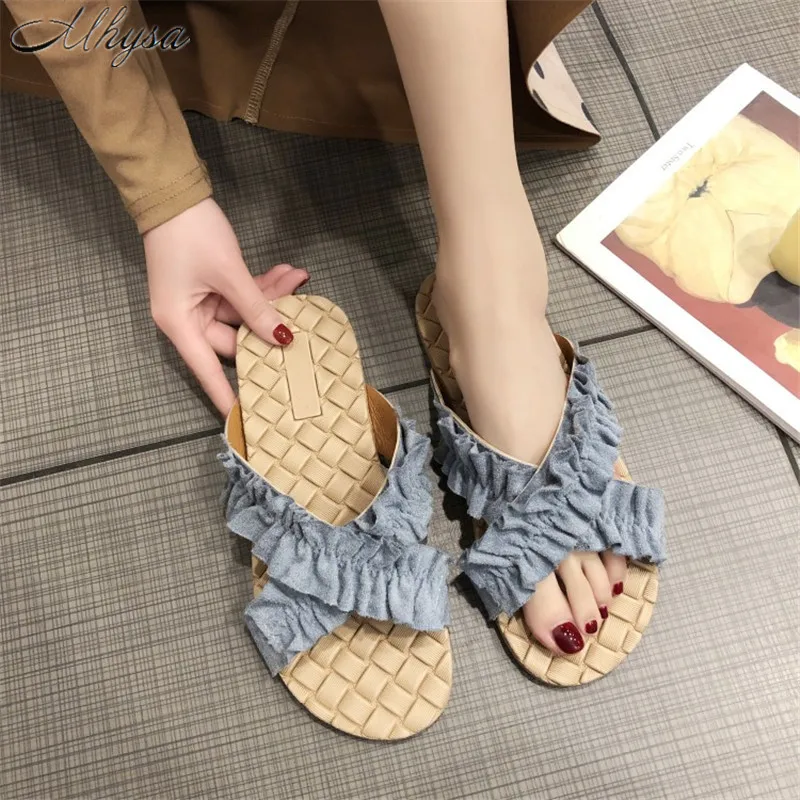 

Mhysa 2019 Summer Flip flops Fashion Solid Indoor Outdoor Flat Heel Sandals Slipper Beach casual shoes Women's slipper T111