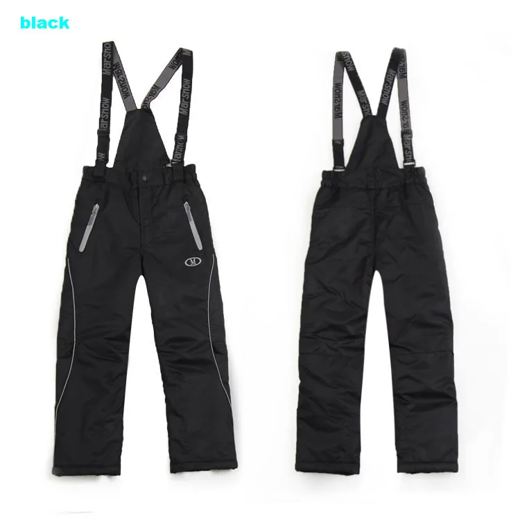 110-164 зимние водонепроницаемые ветрозащитные теплые двухслойные брюки для мальчиков и девочек спортивные штаны на лямках для детей - Цвет: black