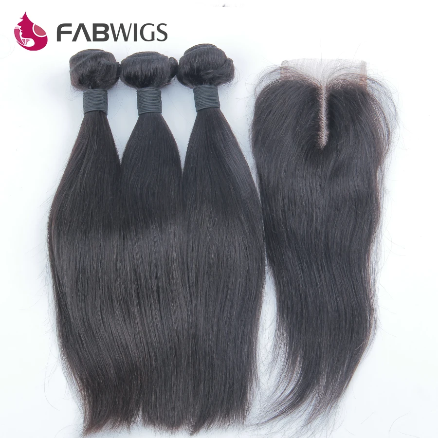 7A Brazilian Virgin Hair Straight with Closure Human Hair Weave 3 Bundles with Closure Brazilian Straight Hair with Closure